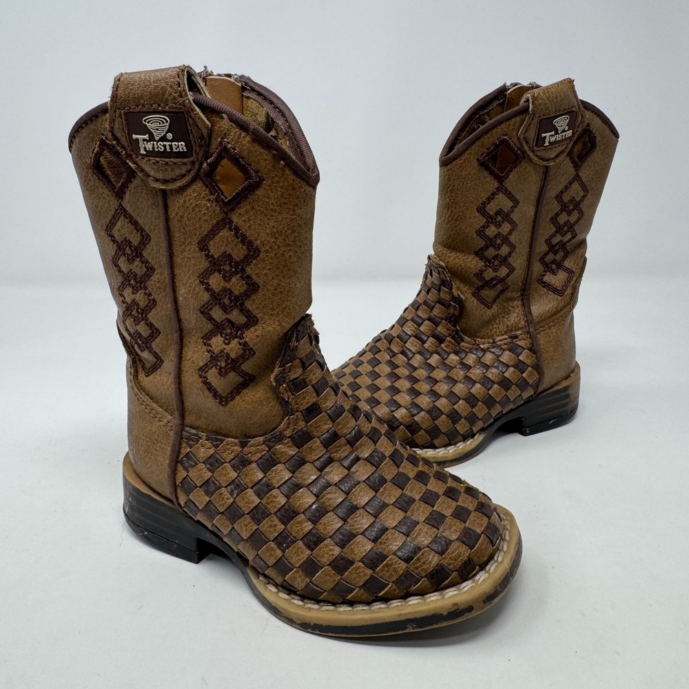 Twister Western Brown Woven Cowboy Side Zip Toddler Boots‎ Size 4